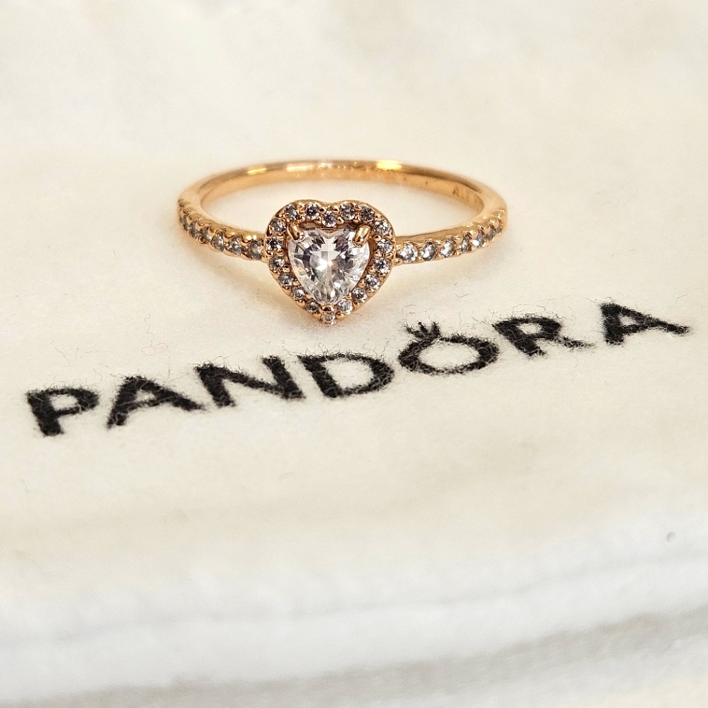 Pandora 14k Rose Gold Plated Elevated Heart Ring Size 8.75 Authentic